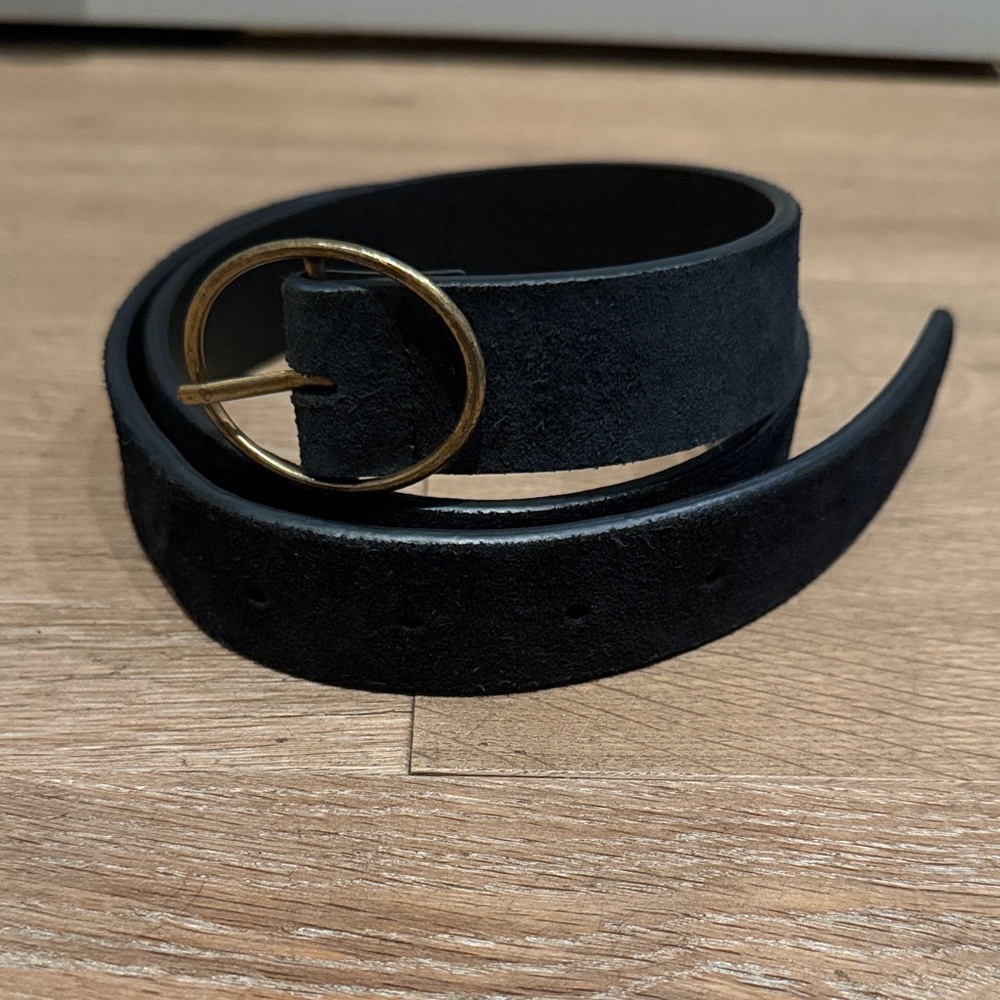 Chic Black Suede Belt with Gold Buckle